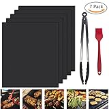 Grill Mat,Nuoe Set of 5 Non-stick BBQ Grill Mat With Stainless Steel Silicone Kitchen Tongs and Silicone Brush, FDA-Approved, PFOA Free-15.75x13 inch