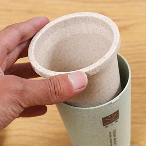 YJYdada 280ML Wheat Straw Portable Double-Wall Portable Office Coffee Tea Mug Cups Gifts (Green)