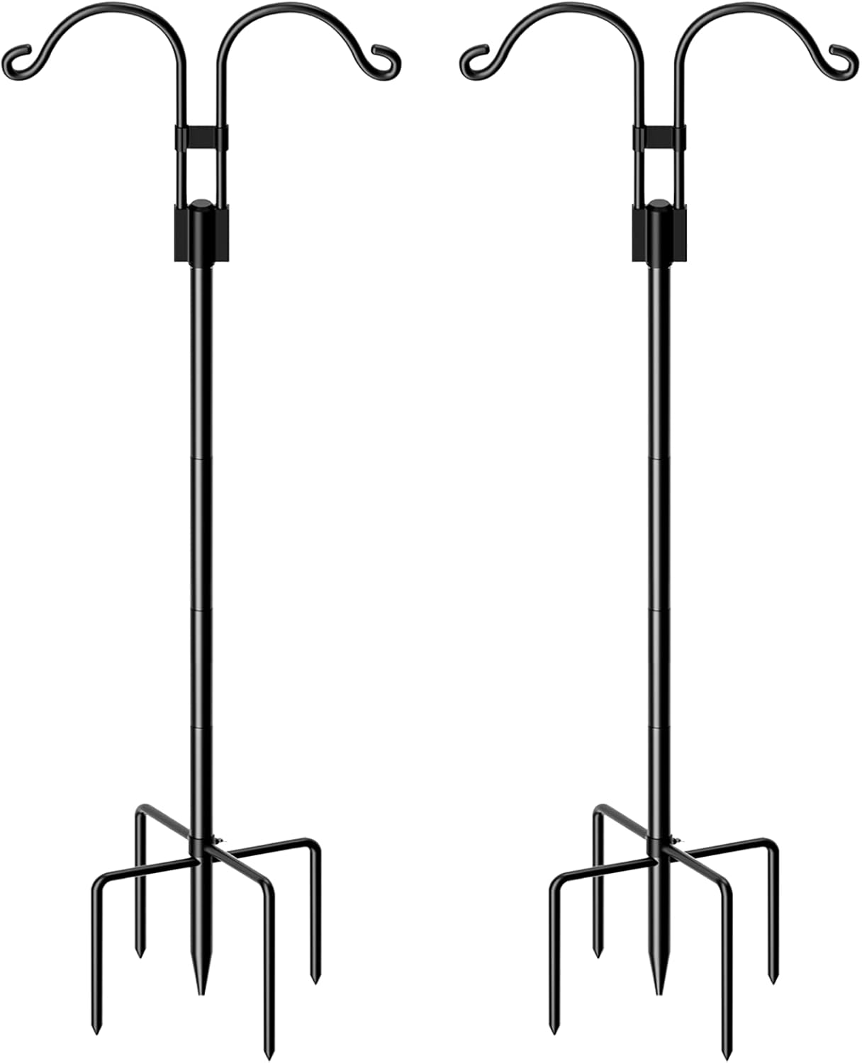Outdoor Shepherd's Hooks - Svopy Double Shepherds Hooks for Outdoor -76 Inch Bird Feeder Pole with 5 Prongs Base, Adjustable Heavy Duty Garden Hook for Hanging Bird Feeder,Wedding Decor,Plant Baskets,Holiday Banners (2 Packs)