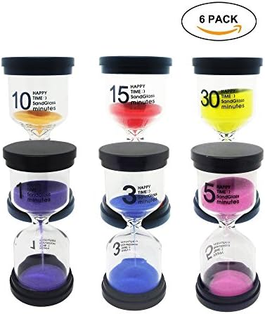 Hourglass Timer Sand Clock 1/3/5/10/15/30 Minute Sand Glass Timer Set of 6 for Kids Homework Kitchen Games Classroom