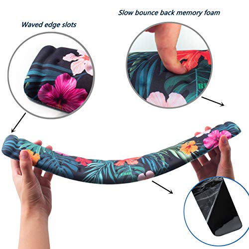 BRILA Ergonomic Memory Foam Keyboard Wrist Rest Support Pad Cushion for Computer, Laptop, Office Work, PC Gaming - Massage Holes Design - Easy Typing Wrist Pain Relief (Floral Keyboard Pad) - Thumbnail 3