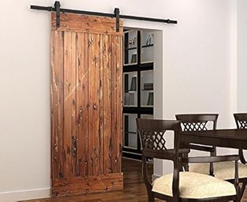 diyhd 6.4 Ft rústico negro puerta corrediza de granero madera ...