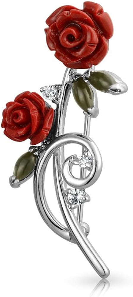 Elegant Dress Accessories Dainty Colorful Floral Bouquet Flower Red Roses Pave CZ Accent Flower Brooch Lapel Pin For Women Silver Plated Brass