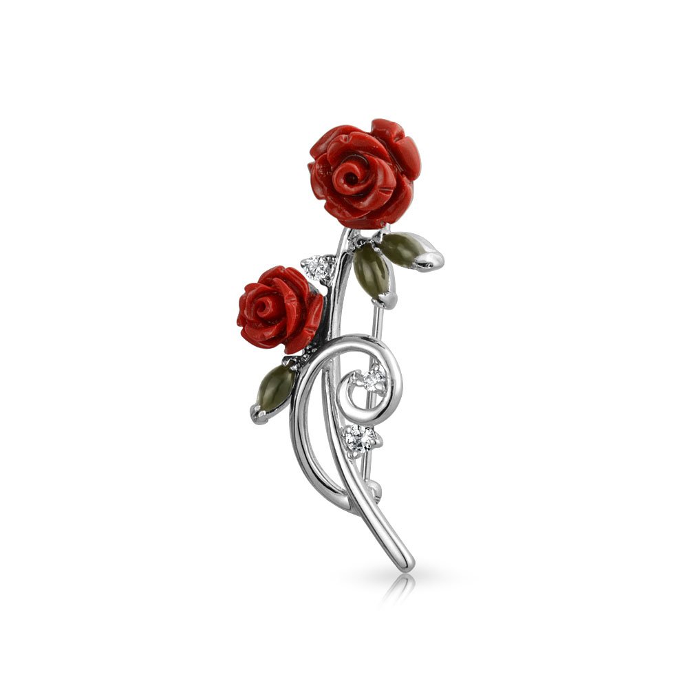 Elegant Dress Accessories Dainty Colorful Floral Bouquet Flower Red Roses Pave CZ Accent Flower Brooch Lapel Pin For Women Silver Plated Brass