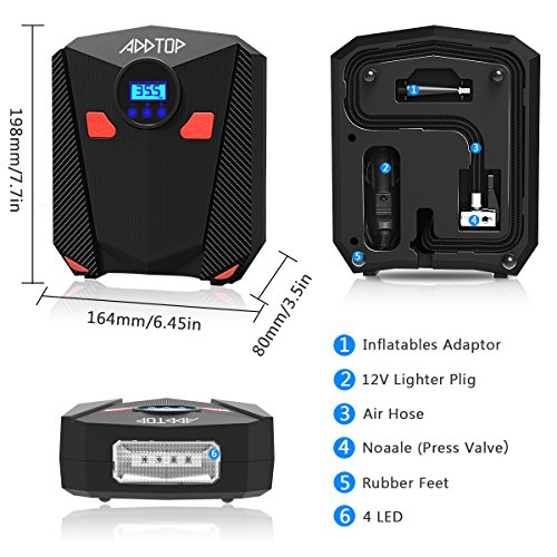 image for ADDTOP Portable Car Tire Compressor Pump, 12V DC Digital Tire Inflator