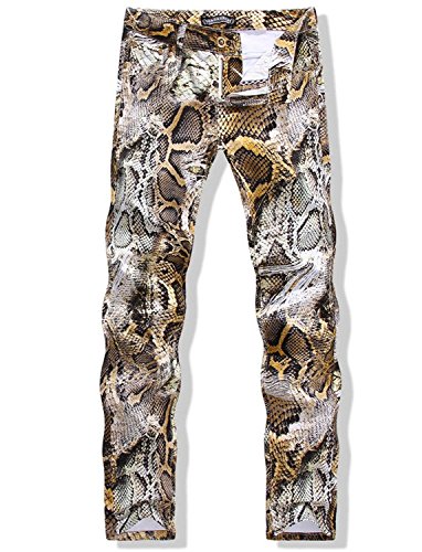 Krralinlin Men's Snakeskin Printed Slim Fit Skinny Jeans Casual Pencil Pants