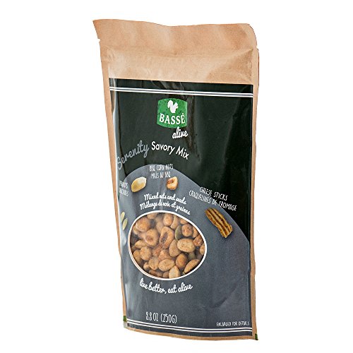 Serenity Savory Trail Mix & Snack Party Mix from Basse Alive, 8.8oz Bag with BBQ Toasted Corn Nuts, Smoke Jalapeno Cheddar Cheese Sticks, and Peanut Nutrition; Trail Mix Energy with Good Calories