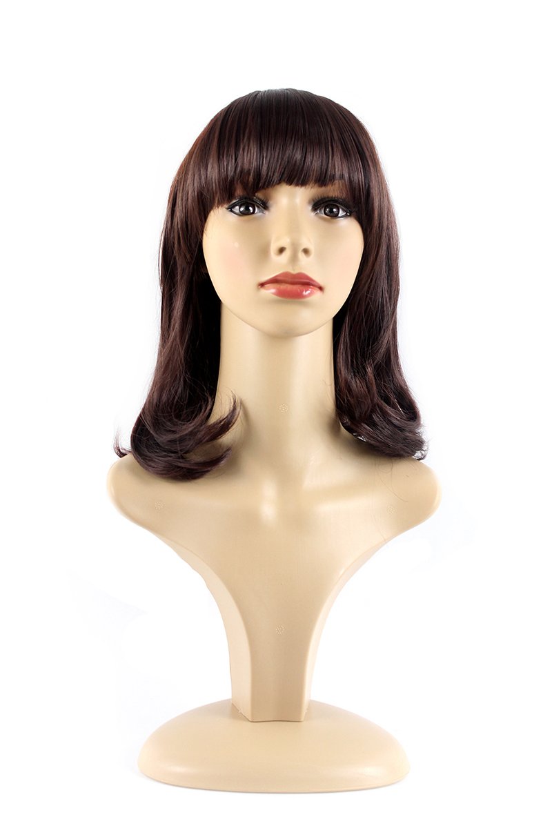 Xiaoyu Sweet Temperament Flat Bangs Fluffy Curly Short Hair Wig - Dark Brown by Xiaoyu