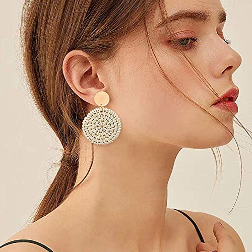 Rattan Earrings for Women Handmade Straw Wicker Braid Drop Dangle Earrings Lightweight Geometric Statement Earrings (Rattan Set A-8 Pairs) - Thumbnail 6
