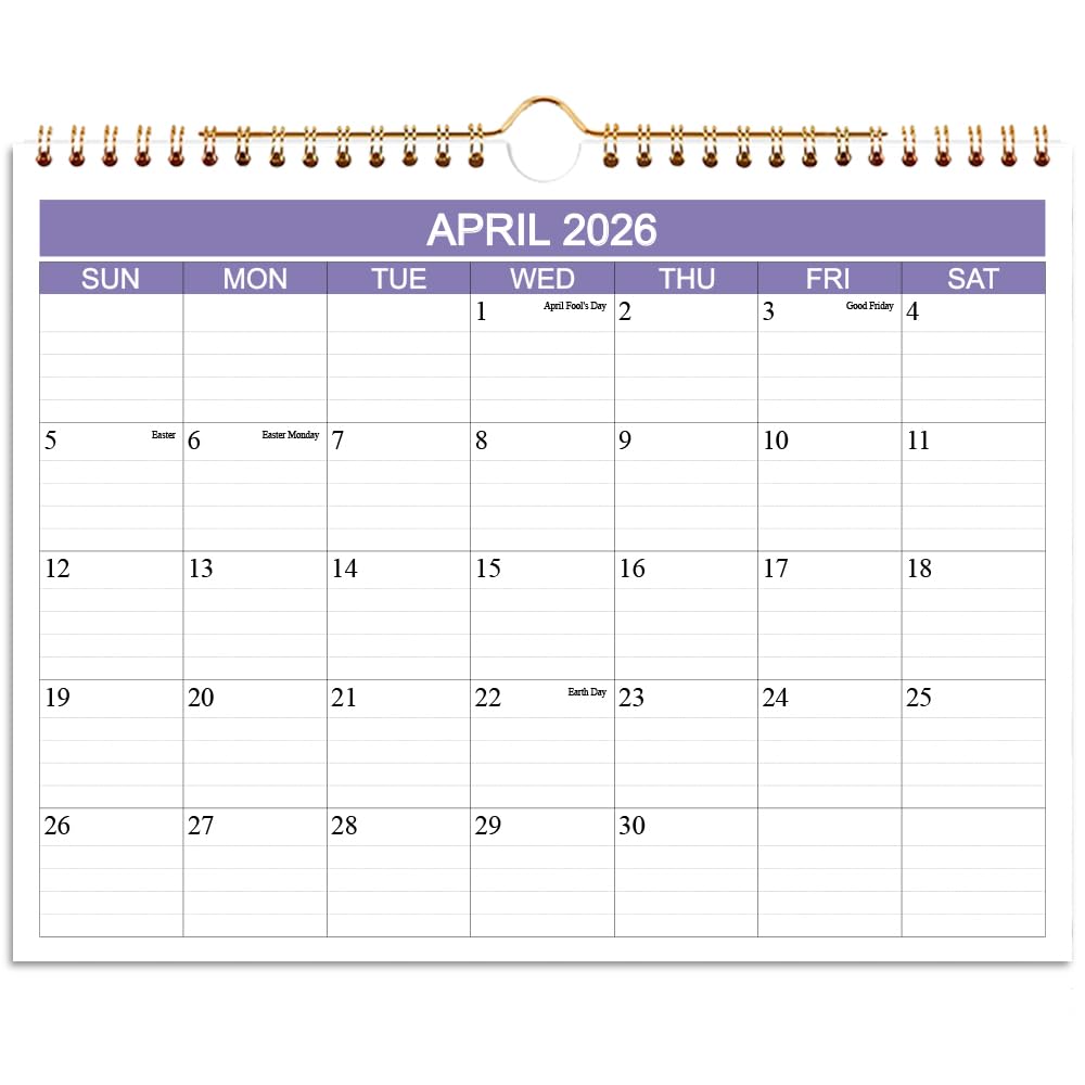 Calendar 2026 - Wall Calendar 2026 Runs from January 2026 - December 2026, 12 Months 2026 Calendar with Thick Paper for Planning and Organizing at Home or Office, 8.5 x 11 in, Purple