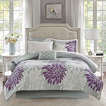 Amazon.com: PH 9 Piece Queen Purple/Grey Comforter Set