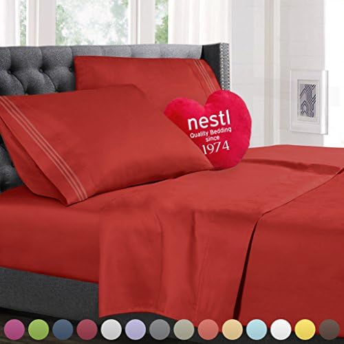 NestlCal King Sheets Set - 4 Piece California King Sheets, Double Brushed Cal King Sheet Set, Hotel Luxury Bed Sheets California King Size, Orange Cal King Bed Sheets