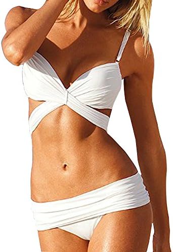 Sexy Swimsuit Swimwear Black Triangle Bandage Bikini Bandeau Push-up Top Hipkini Bottom MM01 White L