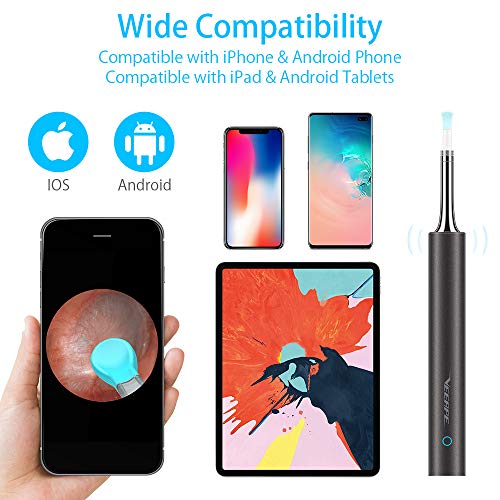 Ear Wax Removal, Earwax Endoscope Remover Tools Ear Scope Otoscope with Light Wireless Ear Camera 1080P HD with 6 LED Lights Ear Cleaner Earwax Candles for iPhone, iPad, Android Smart Phones, Tablet