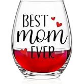 JQYCJTR Best Mom Ever Wine Glass, Cool Mother Wine Glass, Christmas Mother's Day Gifts for Women Mother Auntie Grandma Friend Neighbor Wine Lover, Best Mom Gifts from Son Daughter Husband