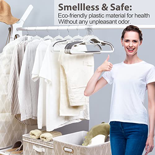 Edergoo Plastic Hangers, Hangers Non Slip 30 Pack, Non-staining Space Saving Hangers, 17.1 inches Coat Hangers Heavy Duty Hanging Dry Wet Clothes, Gray