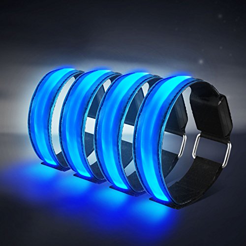 Alviller 4 Stück LED Armband, Reflective Led leucht Armbänder Lichtband Kinder Nacht Sicherheits Licht für Laufen Joggen Radfahren Hundewandern Running Jogging und andere Outdoor Sports (Blau)