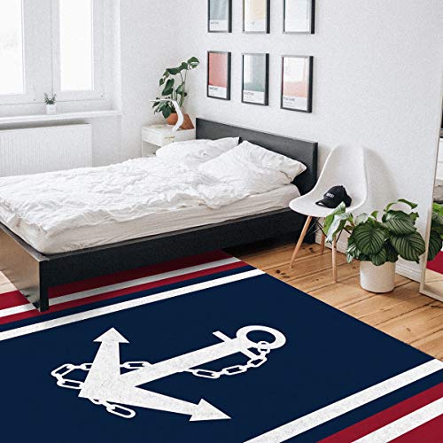 Advancey Indoor High-Low Area Rug 2'x3'Nautical Navy Blue Anchor with Red White Stripe Throw Rugs Runner for Entryway,Bedroom,Living Room