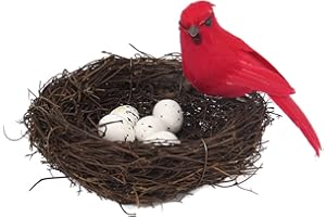 EUBUY Artificial Bird Nest with Bird and Eggs, Artificial Feathered Birds Nest Eggs Easter Decor Home Ornament for Home Garden Decoration DIY Craft Tree Decoration