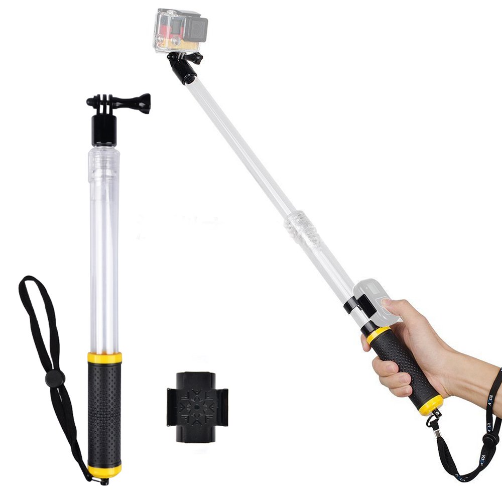 MyArmor Waterproof Extending Telescopic Monopod Selfie Stick Pole and Floating Hand Grip (60cm/23.6 in)with Tripod Mount and Remote Cradle for GoPro Hero 2 3 3+ 4 5, GoPro Hero 4 Session