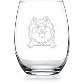 HTDesigns Pomeranian Peeking Paws Stemless Wine Glass - Pomeranian Gift - Dog Gift - Pet Gift - Dog Mom Gift - Pomeranian Wine Glass