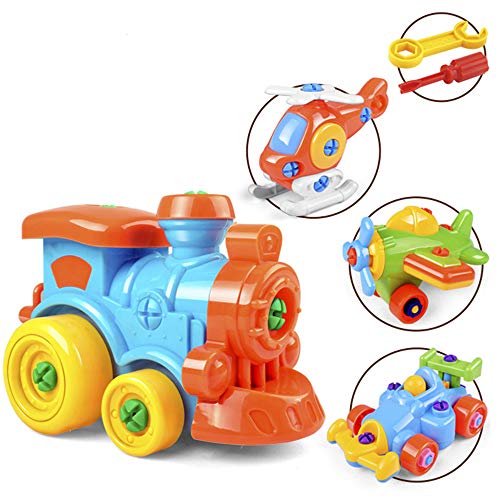 Great Take Apart Toy Set | 4 Piece Vehicle Building Set with Aircraft Karting Train and Car | Includes Plastic Tools for Disassembly | Assembly Toys for Boys and Girls | DIY Tool Set Assembly Kit