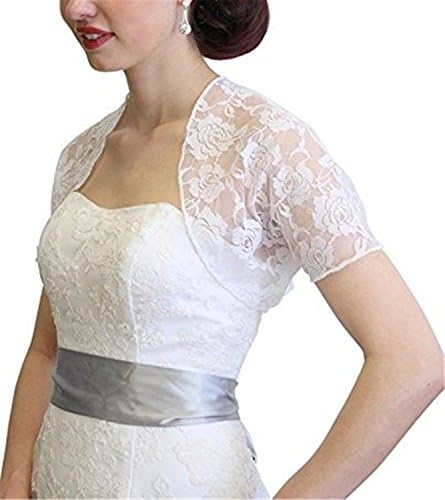 Onlylover Women's Sheer Lace Bolero Shrug Wedding Jacket Cardigan M Ivory