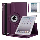 AiSMei Case for iPad 4 (2012), Rotating Stand Case Cover for 9.7-inch Apple iPad A1395, A1396, A1397, A1403, A1416, A1430, A1458, A1459, A1460, Bonus Stylus Film, Purple