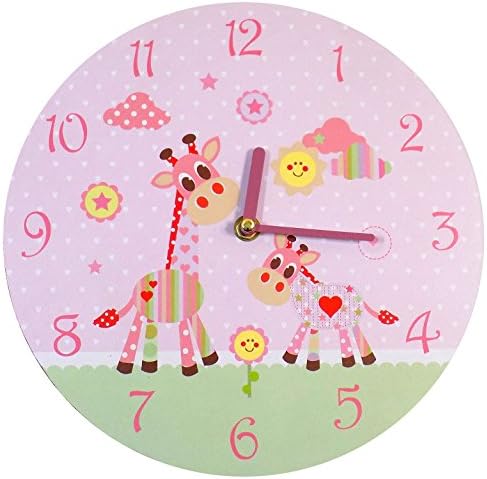PINK RED POLKA HEART GIRAFFE SUNSHINE CHILDRENS WALL CLOCK 26 X 1 X 26CM