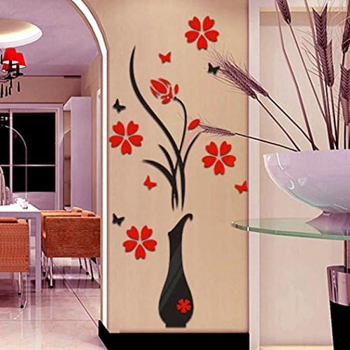 Zeshlla DIY Vase Flower Tree Crystal Acrylic 3D Wall Stickers Decal Home Decor for Home Bedroom Living Room Decoration