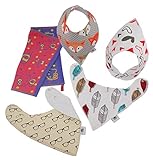 Baby Bandana Drool Bibs - 5 Pack with FREE Pacifer Clip - For Teething infants and toddlers