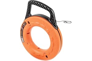 Klein Tools 56002 Electrical Fish Tape, 65-Foot Long x 1/8-Inch Wide Steel for Heavy Duty Wire Pulls, Laser Etched for Condui