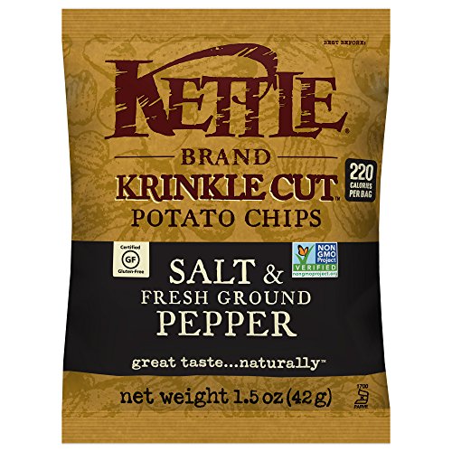 Kettle Brand Potato Chips, Krinkle Cut Salt and Fresh Ground Pepper, Single-Serve 1.5 Ounce (Pack of 64)