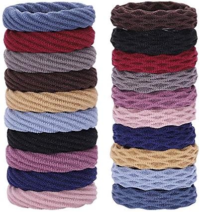 Seamless Cotton Hair Bands Elastic Hair Ties Stretch Hair Rope No Crease Soft Thick Ponytail Holders for Women Girls (20 PACK)