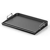 16" x 13" Portable Steel Nonstick Grill Griddle for Gas &amp; Charcoal Grills | Flat Top BBQ Griddle Plate with Grease Groove &amp; Removable Handle, Universal Fit for Outdoor &amp; Home Cooking, Tailgating