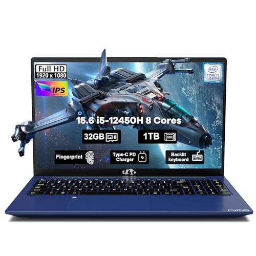 NIMO 15.6 FHD-Laptop, 8 cores Intel i5-12450H 32GB RAM 1TB SSD (Beat AMD R5 5500U,up to 4.4 GHz) 100W Type C IPS Business Laptop-Computer with Backlit Keyboard Fingerprint WiFi6 Win 11