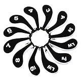 Hipiwe Number Print Golf Club Irons Covers Neoprene Zippered Driver Head Cover With Long Neck-Set of 12