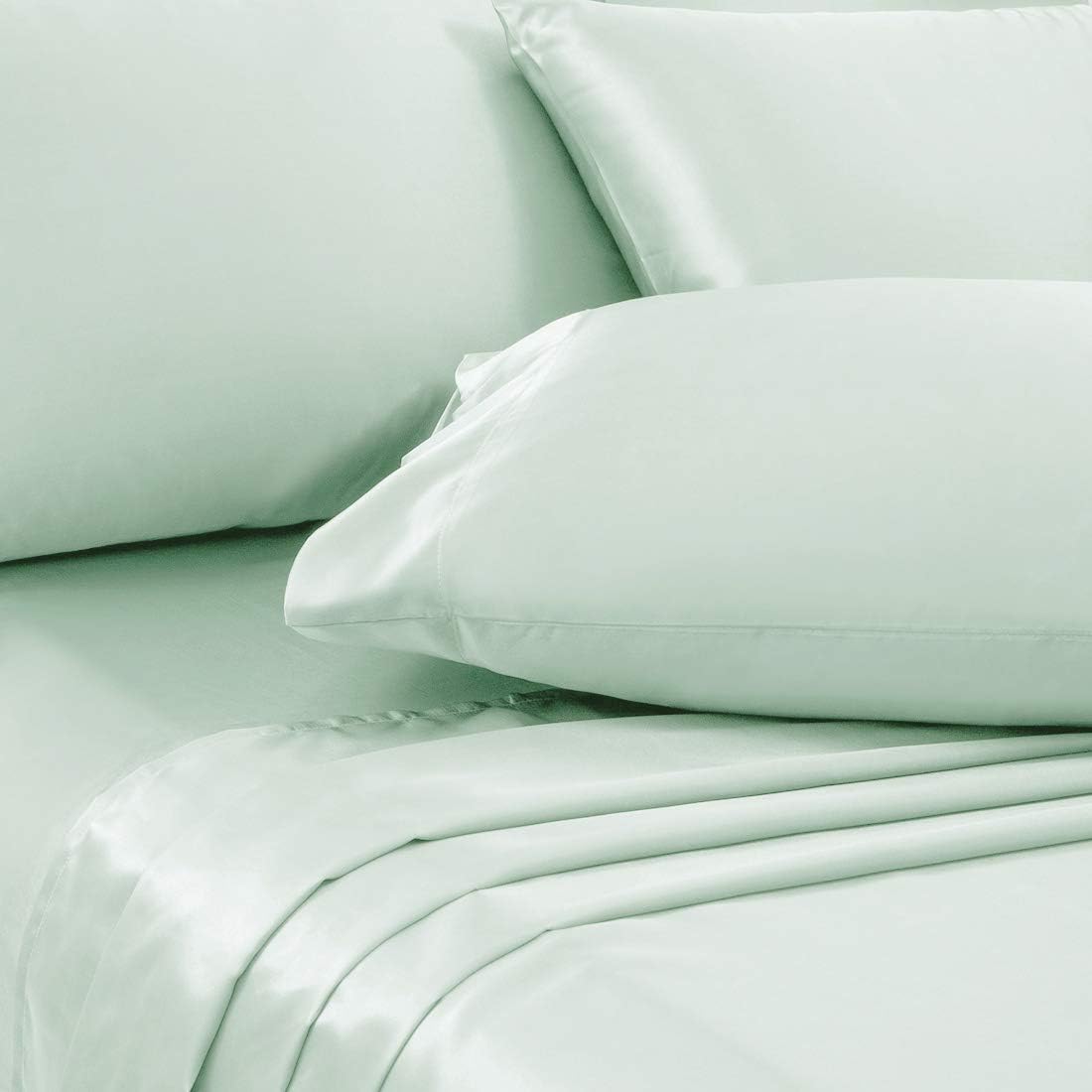 Homiest 6-Pieces Satin Sheets King Size Luxury Silky Satin Bedding Set with Deep Pocket 1 Fitted Sheet + 1 Flat Sheet + 4 Pillowcases, Mint Green: Home & Kitchen