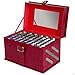 All In One Makeup Kit –  Eyeshadow, Blushes, Powder, Lipstick & More –  Highly Fashionable Red Leather Look Train Case 6” (Diagonal) Application Mirror –  Good for Beginners & Makeup Lovers