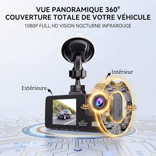 Dashcam 3 Cameras 1080P Full HD | Maximum 360° Security with No Dead Angle, Night Vision and Parking Monitored, Built-in WiFi Motion Detection, Ideal for Drivers