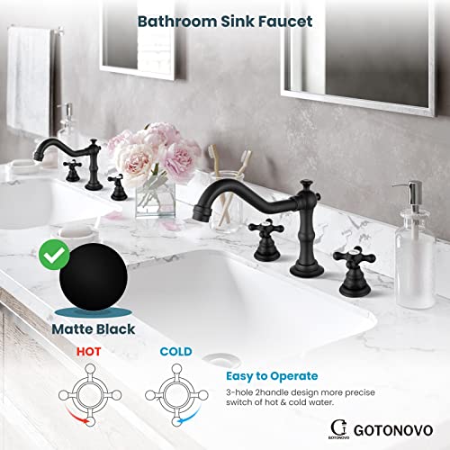 3 Hole Matte Black Bathroom Sink Widespread Faucet Mixing Tap Deck