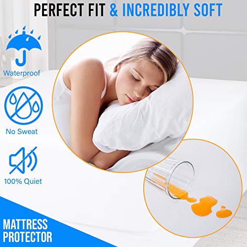 Guardmax Waterproof Mattress Protector - Hypoallergenic Fitted Cover, Noiseless and Breathable - Queen Size (60x80) - Skirt Stretches to 18!