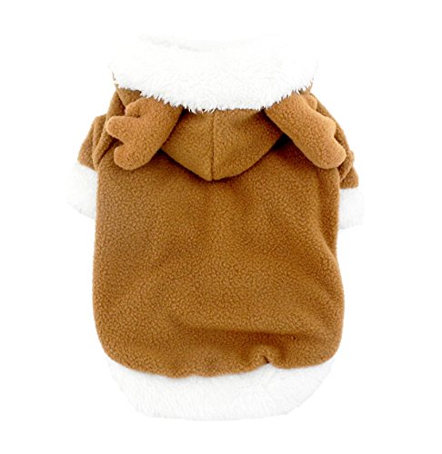 SMALLLEE_LUCKY_STORE Pet Small Dog Cat Clothes Fleece Reindeer Costume Halloween Dress Up Khaki