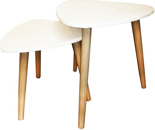 Amazon Com Nesting Cofee End Tables Set Of 2 White Tables With Wooden Legs Great For Living Room Bedroom Office Balcony And More Kitchen Dining