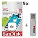 5 PACK - SanDisk Ultra 32GB UHS-I Class 10 MicroSDHC Memory Card Up to 48mb/s SDSQUNB-032G LOT OF 5 with USB 2.0 MemoryMarket dual slot MicroSD & SD Memory Card Reader