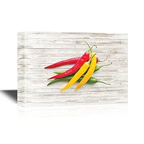 Colorful Chili Peppers Wood - Canvas Wall Art - Gallery Wrap Modern Home Art | Ready to Hang - 12x18 inches