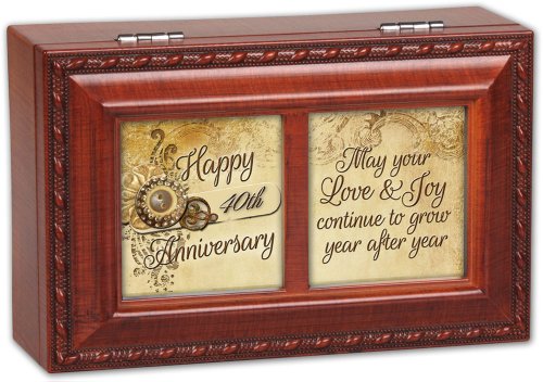 Cottage Garden Happy 40Th Anniversary Woodgrain Petite Music Box/Jewelry Box Plays Light Up My Life