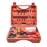 OURYES Hand Held Vacuum Pump Tester Set Vacuum Gauge and Brake Bleeder Kit for Automotive with Adapters, Case