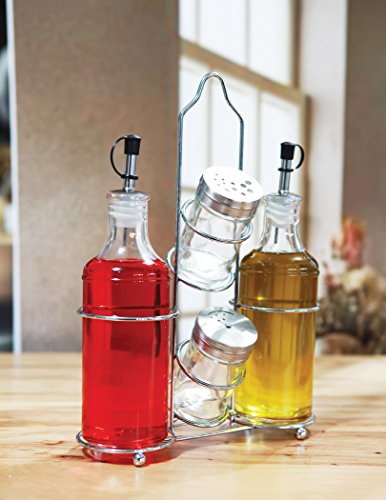 Palais Glassware 5 Piece Oil, Vinegar,Salt and Pepper Cruet Set with a Caddy - 14 Oz. Bottles - 3 Oz. Shakers