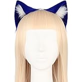 Surakey Long Fur Cat Ears Anime Cosplay Headband Plush Hairband Halloween Cosplay Party Costume for Men and Women Role-Playing (Blue-White)